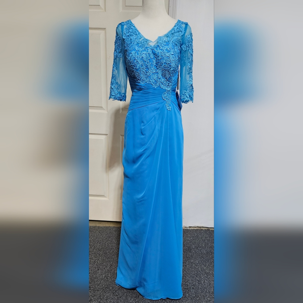 Blue Embroidered Full Length Gown W/ Corset Back